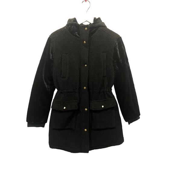 Eden Society Jackets & Blazers - Eden Society Sherpa Faux Fur Sleeves & Hooded Jacket Black Womens Medium